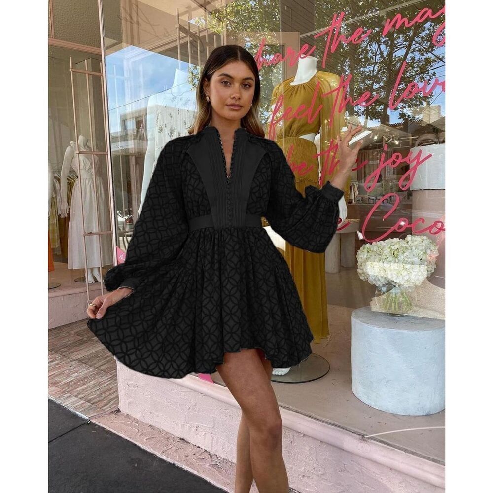 NEW Cotton Long Losse Sleeve A-Line Embroidery Mini Dress XS